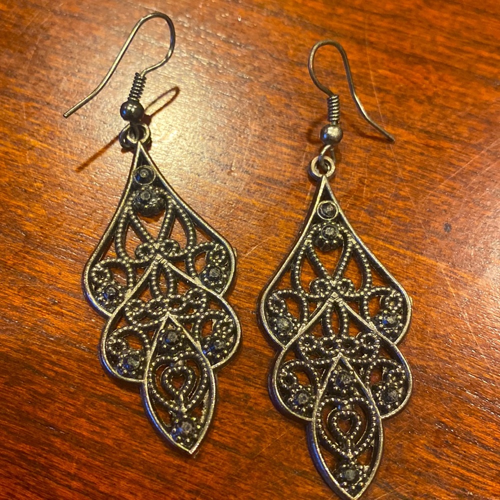 Black drop earrings with small black crystals